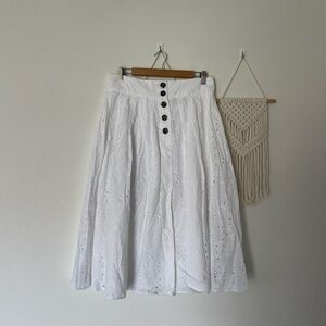 Ann Taylor White Eyelet Midi Skirt